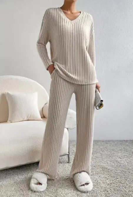 Women's Casual Ribbed Sweater Set