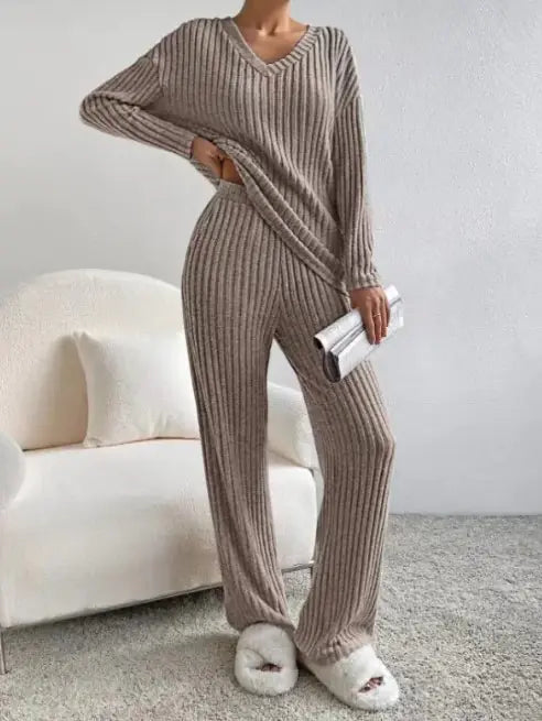 Women's Casual Ribbed Sweater Set