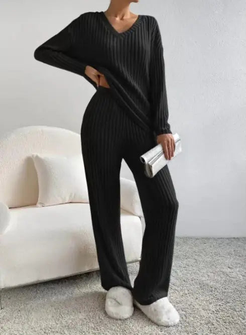 Women's Casual Ribbed Sweater Set